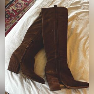 Gianni Bini brown suede over-the-knee boots.